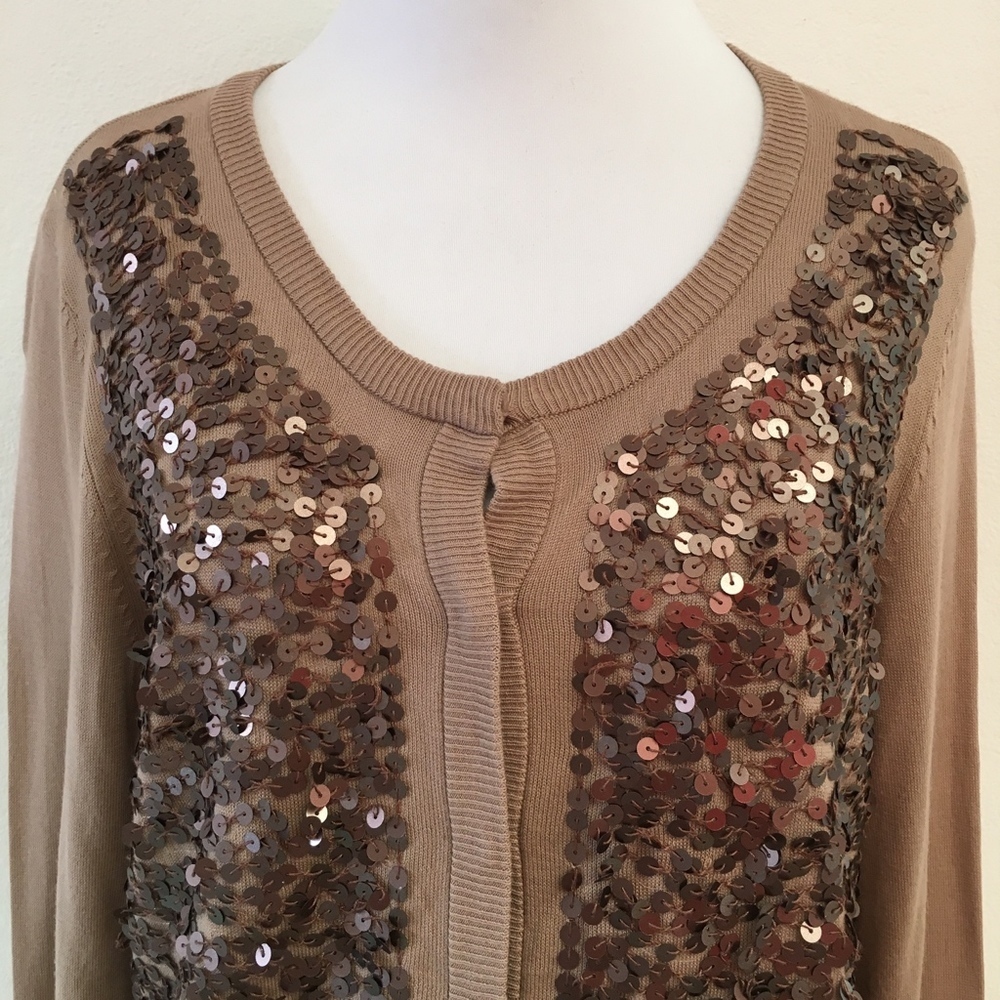 Talbots Brown Sequins Button Down Cardigan Size M - image 5